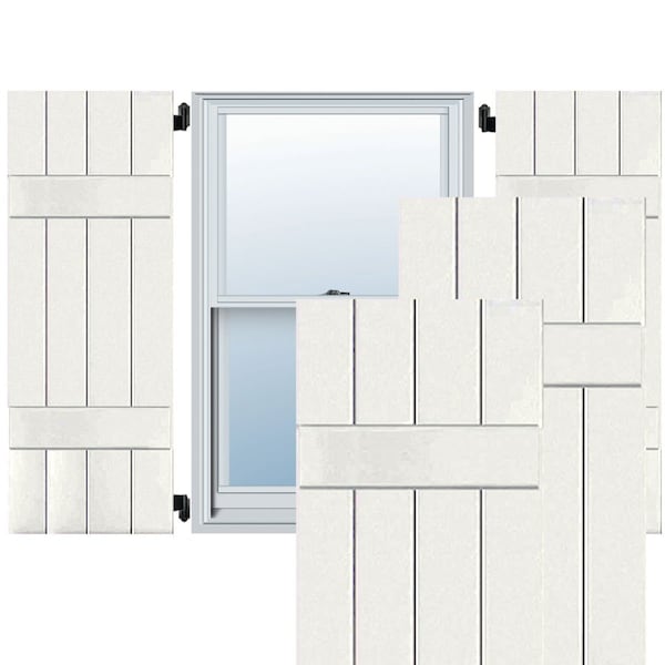 Ekena Millwork 15"W x 36"H Exterior Four Board (2 Batten) Real Wood Pine Board-n-Batten Shutters, White PR RWB15X036WHP - main